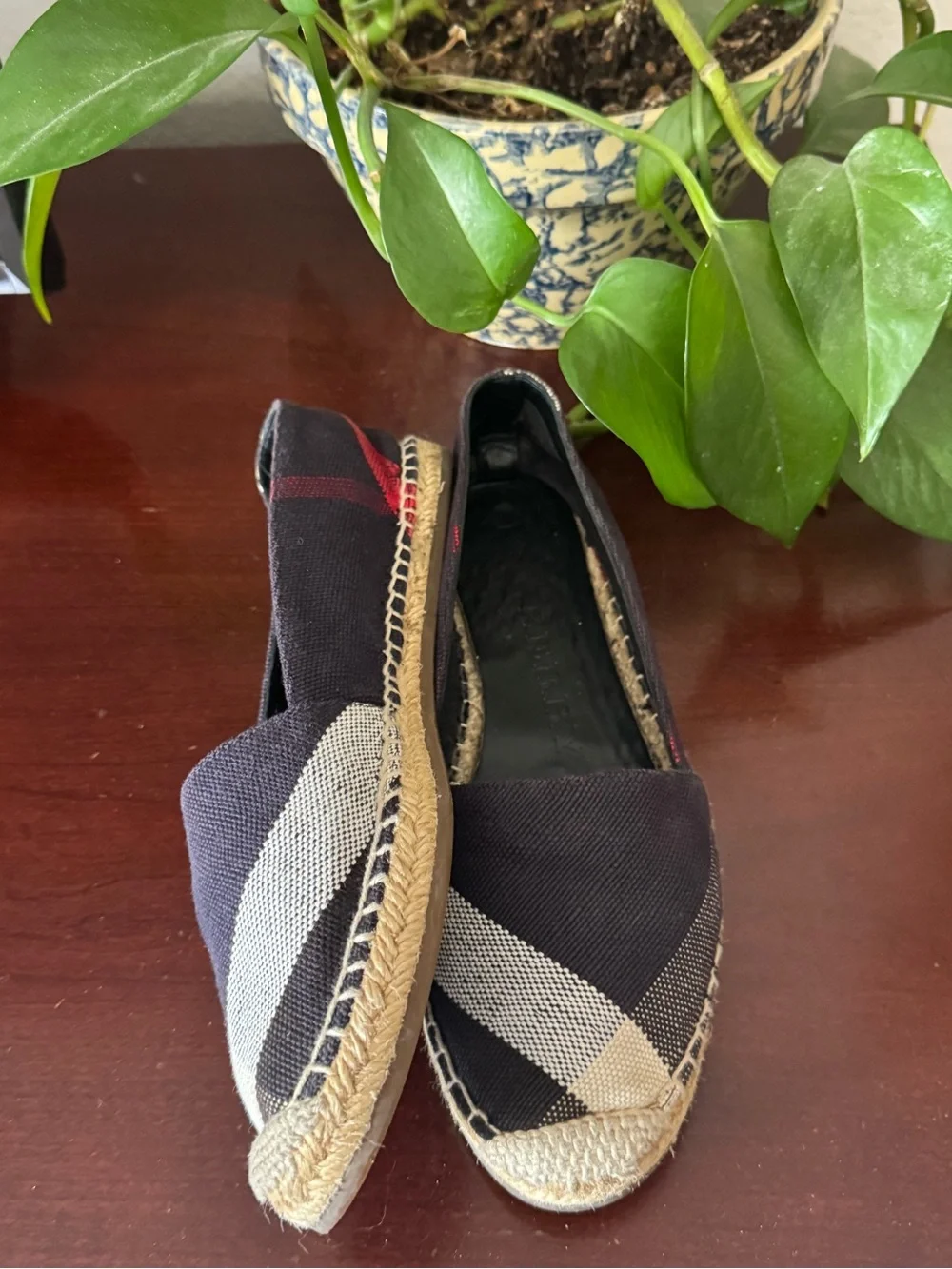 Burberry Black Canvas Espadrilles with Red and Cream Check
